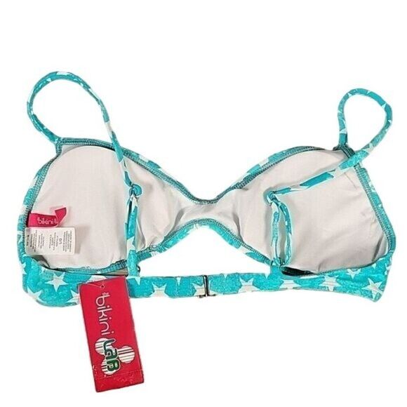 The Bikini Lab Turquoise Stars Bralette Bikini Top Sz L - Picture 2 of 9